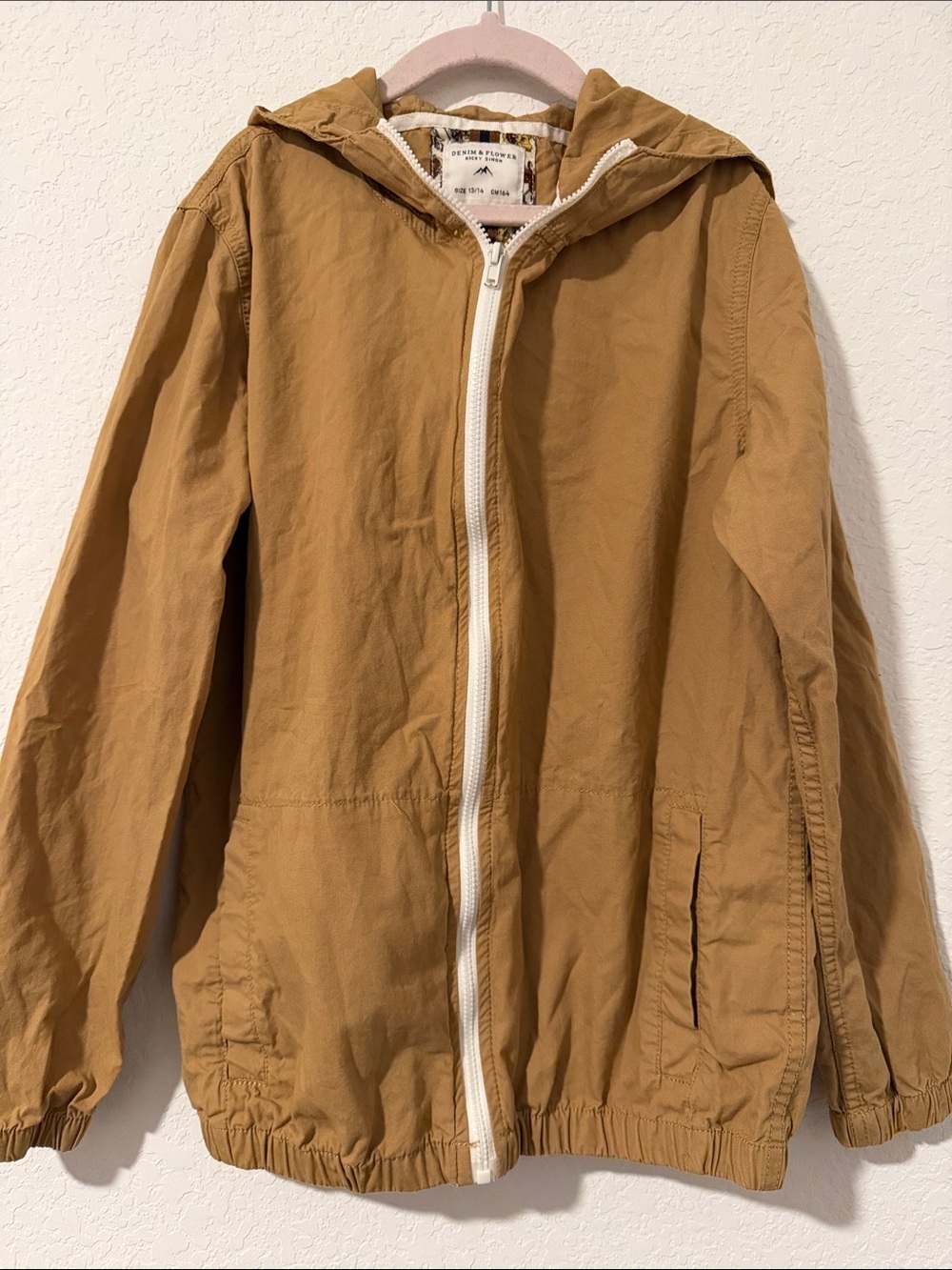 Denim & Flower Tan Hooded Zip Jacket